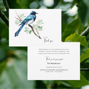 Watercolor Blue Bird Funeral Thank You Card