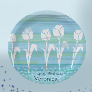 Watercolor Blue Birthday Kids Tulip Paper Plate