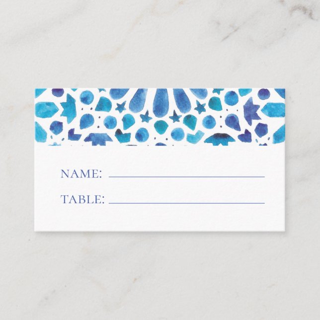 Watercolor Blue Boho Tile  Place Card (Front)