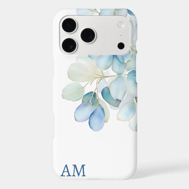 Watercolor Blue Botanical Hydrangea Monogram (Back)