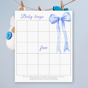Watercolor blue bow Baby Bingo game