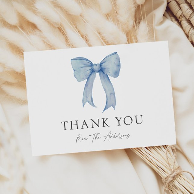 Watercolor Blue Bow Baby Boy Shower Thank You (Creator Uploaded)
