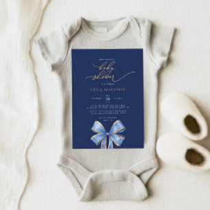 Watercolor Blue Bow Baby Shower Invitation