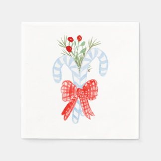 Watercolor Blue Bow Candycane Cocktail Napkins