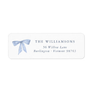 Watercolor Blue Bow Christmas Return Address Label
