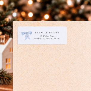 Watercolor Blue Bow Christmas Return Address Label