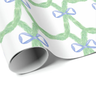 Watercolor Blue Bow Garland Wrapping Paper