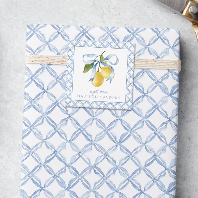 Watercolor Blue Bow Lemons Gift Enclosure Card (Creator Uploaded)