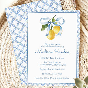 Watercolor Blue Bow Lemons Invitation