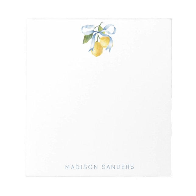 Watercolor Blue Bow Lemons Personalised Notepad (Front)