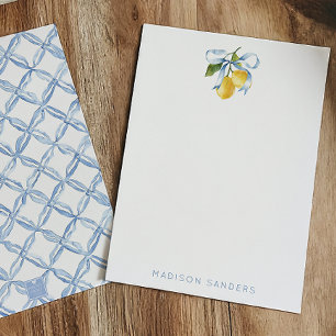 Watercolor Blue Bow Lemons Personalised Thank You Card