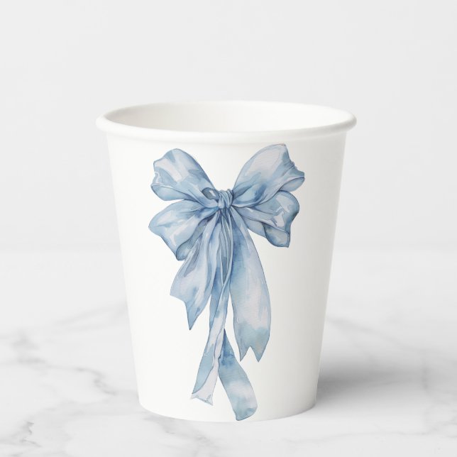 Watercolor Blue Bow Paper Cups (Front)
