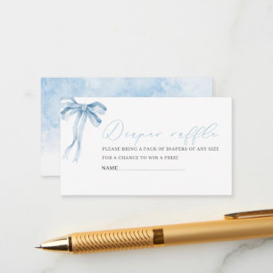 Watercolor blue bow ribbon baby shower diaper raf Enclosure Card