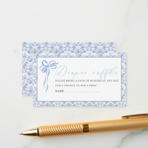 Watercolor blue bow ribbon baby shower diaper raf Enclosure Card