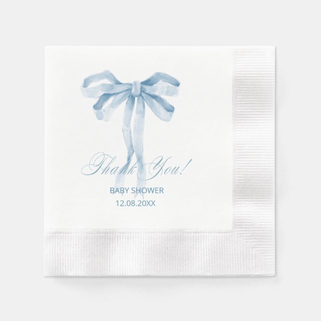 Watercolor Blue Bow Ribbon Boy baby shower Napkin (Front)