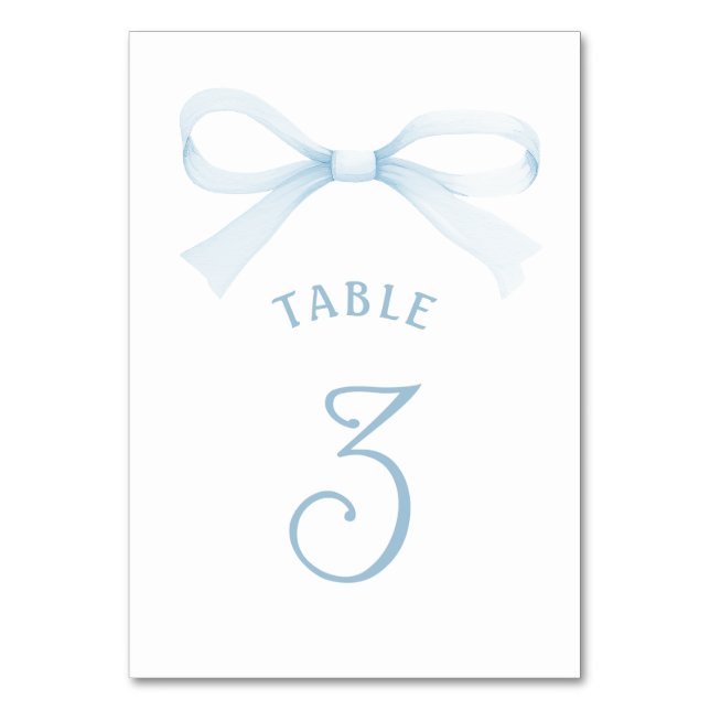 Watercolor Blue Bow Table Number (Front)