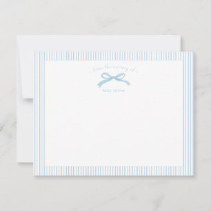 Watercolor blue bow with border Baby Boy  Thank You Card