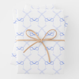 Watercolor Blue Bows Wrapping Paper Sheet