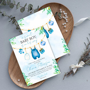 Watercolor Blue Boy Baby Shower Invitation