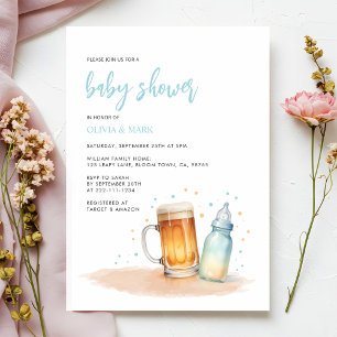 Watercolor Blue Boy Brewing Baby Shower Invitation
