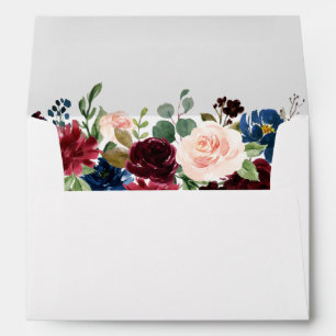 Watercolor Blue Burgundy Pink Floral Wedding Envelope