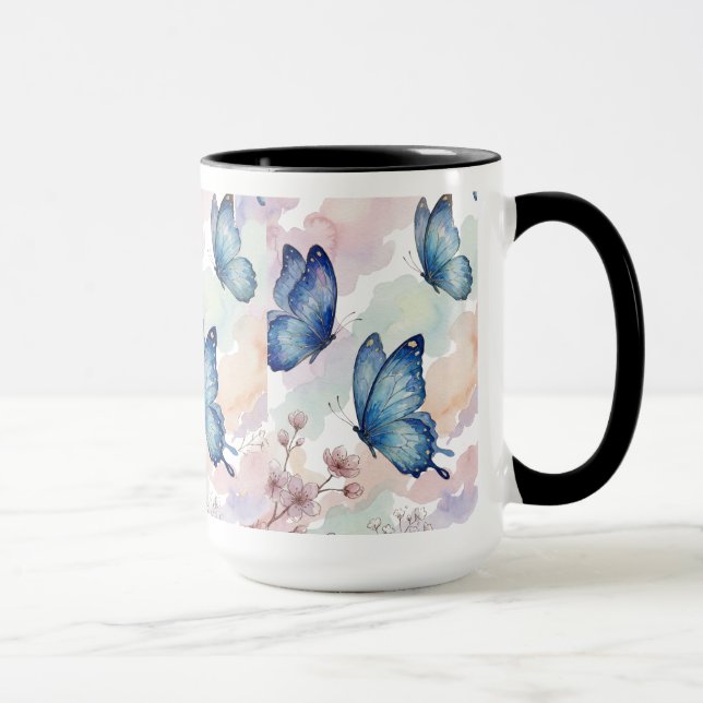 Watercolor Blue Butterflies Mug Design – Elegant  (Right)