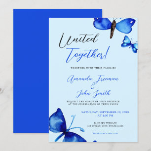 Watercolor Blue Butterflies Vibrant Wedding Invitation