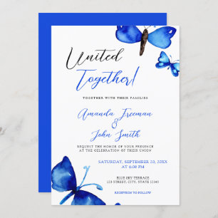 Watercolor Blue Butterflies Vibrant Wedding Invitation
