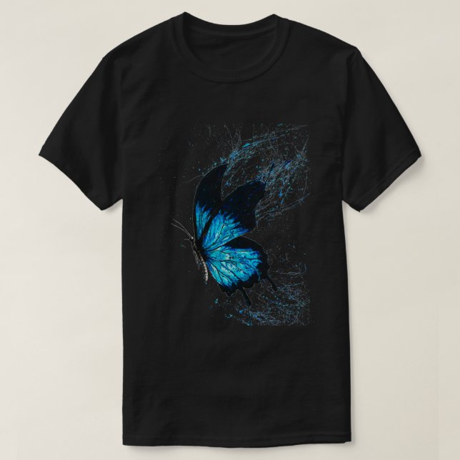 Watercolor Blue Butterfly T-Shirt (Design Front)