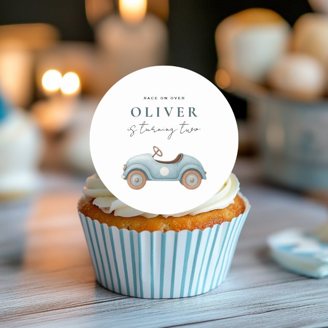 Watercolor Blue Car Birthday Sticker | Boys Party  (Creator Uploaded)