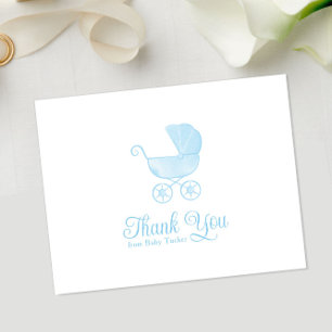Watercolor Blue Carriage Boy Baby Shower Thank You Card