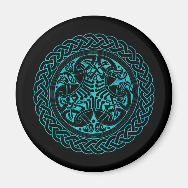 Watercolor Blue Celtic Knot Ring With Birds Magnet (Front)