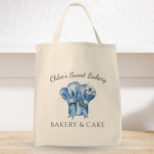Watercolor Blue Chef Hat Name Bakery Tote Bag