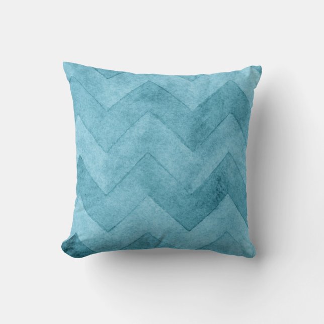 Watercolor Blue Chevron Cushion (Front)