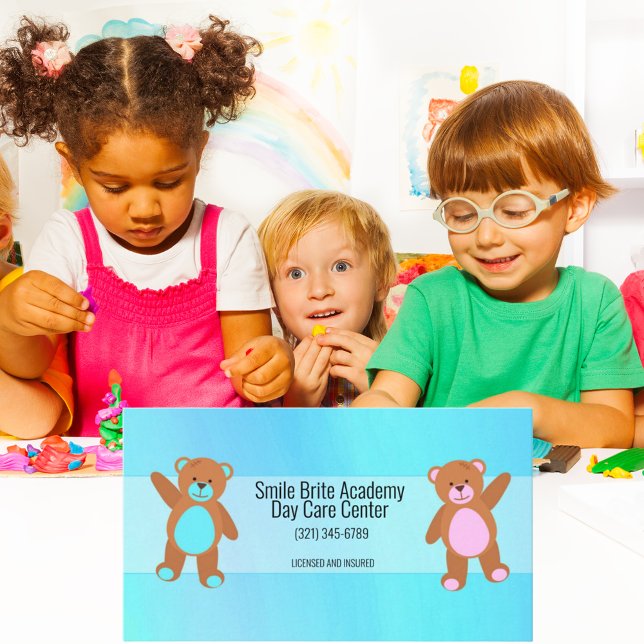 Watercolor Blue Child Day Care Business Card (Creator Uploaded)