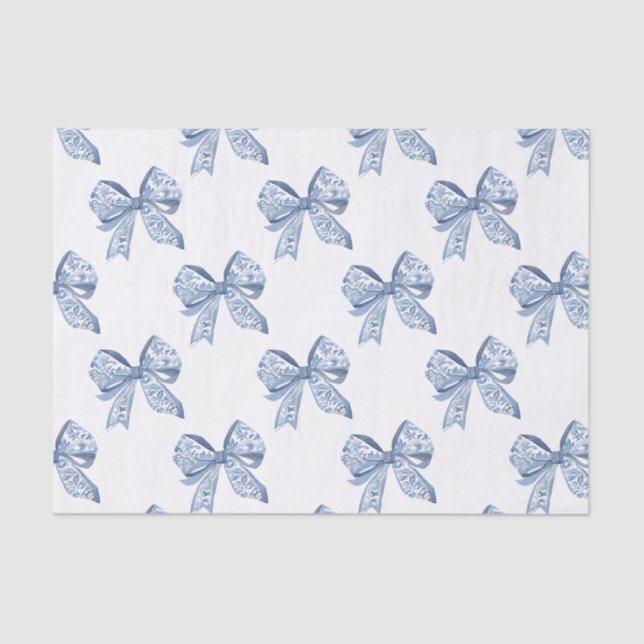 Watercolor Blue Chinoiserie Bows Tissue Paper (Front)