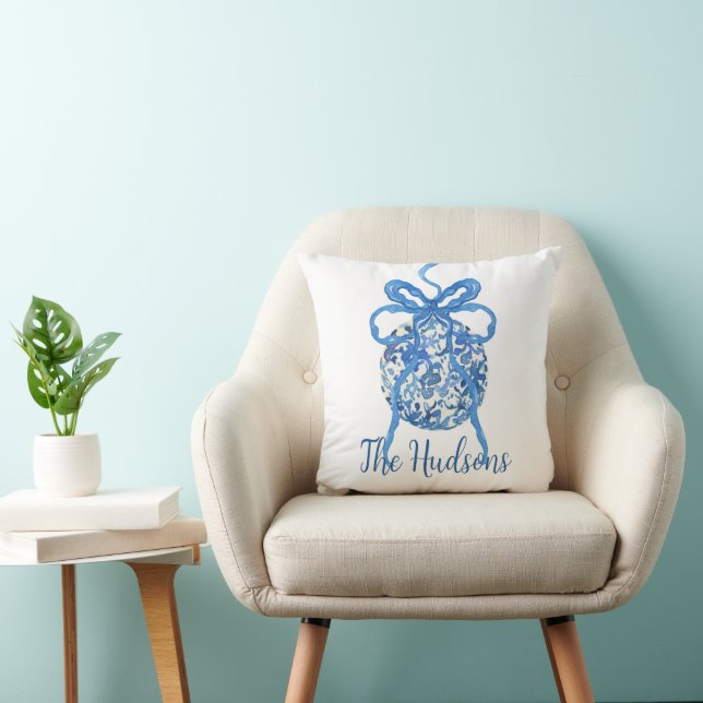 Watercolor Blue Chinoiserie Ornament Christmas Cushion (Chair)