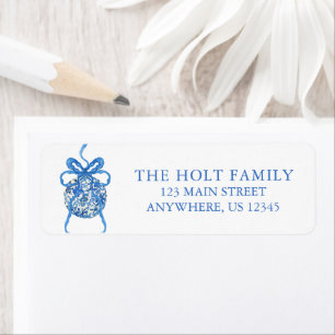Watercolor Blue Chinoiserie Ornament Christmas Return Address Label