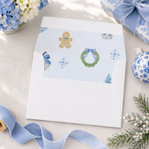 Watercolor Blue Christmas Gingerbread Wreath