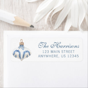 Watercolor Blue Christmas Ornament Return Address Label