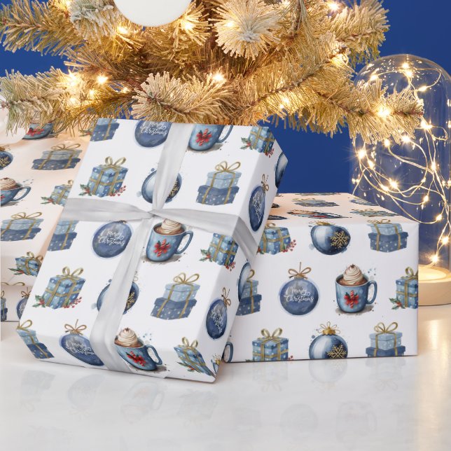 Watercolor Blue Christmas Wrapping Paper (Holidays)