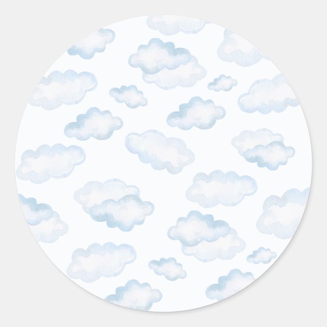 Watercolor Blue Cloud Baby Shower Classic Round Sticker (Front)