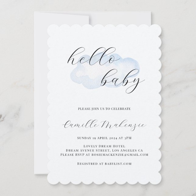 Watercolor Blue Cloud Baby Shower invitation (Front)