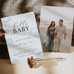 Watercolor Blue Cloud Baby Shower Photo invitation