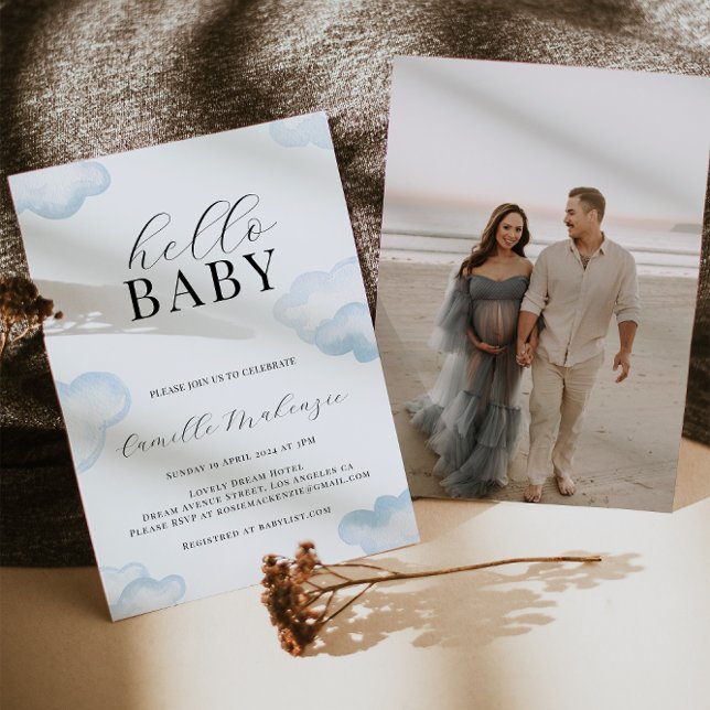 Watercolor Blue Cloud Baby Shower Photo invitation (Creator Uploaded)