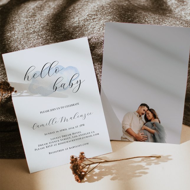 Watercolor Blue Cloud Baby Shower Photo invitation (Creator Uploaded)