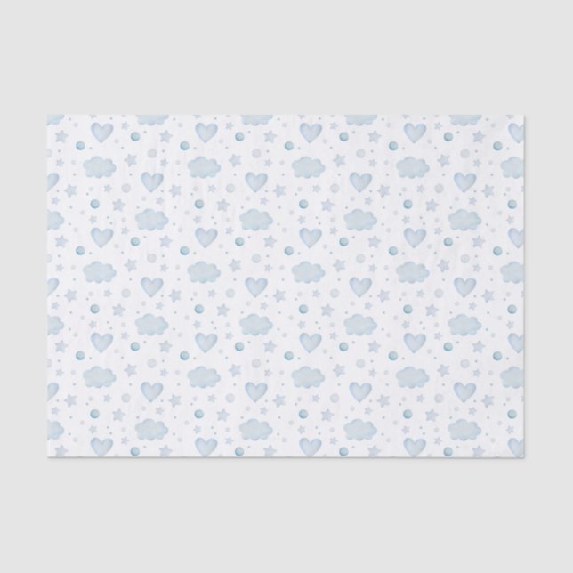 Watercolor Blue Clouds and Hearts Tissue Paper (Front)