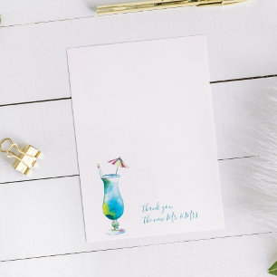 Watercolor Blue Cocktail Thank You Stationery Card