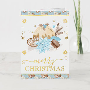 Watercolor Blue Cookies and Hot Cocoa Christmas Foil Holiday Card
