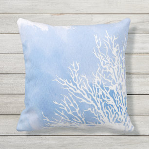 Watercolor blue coral reef modern beach summer cushion